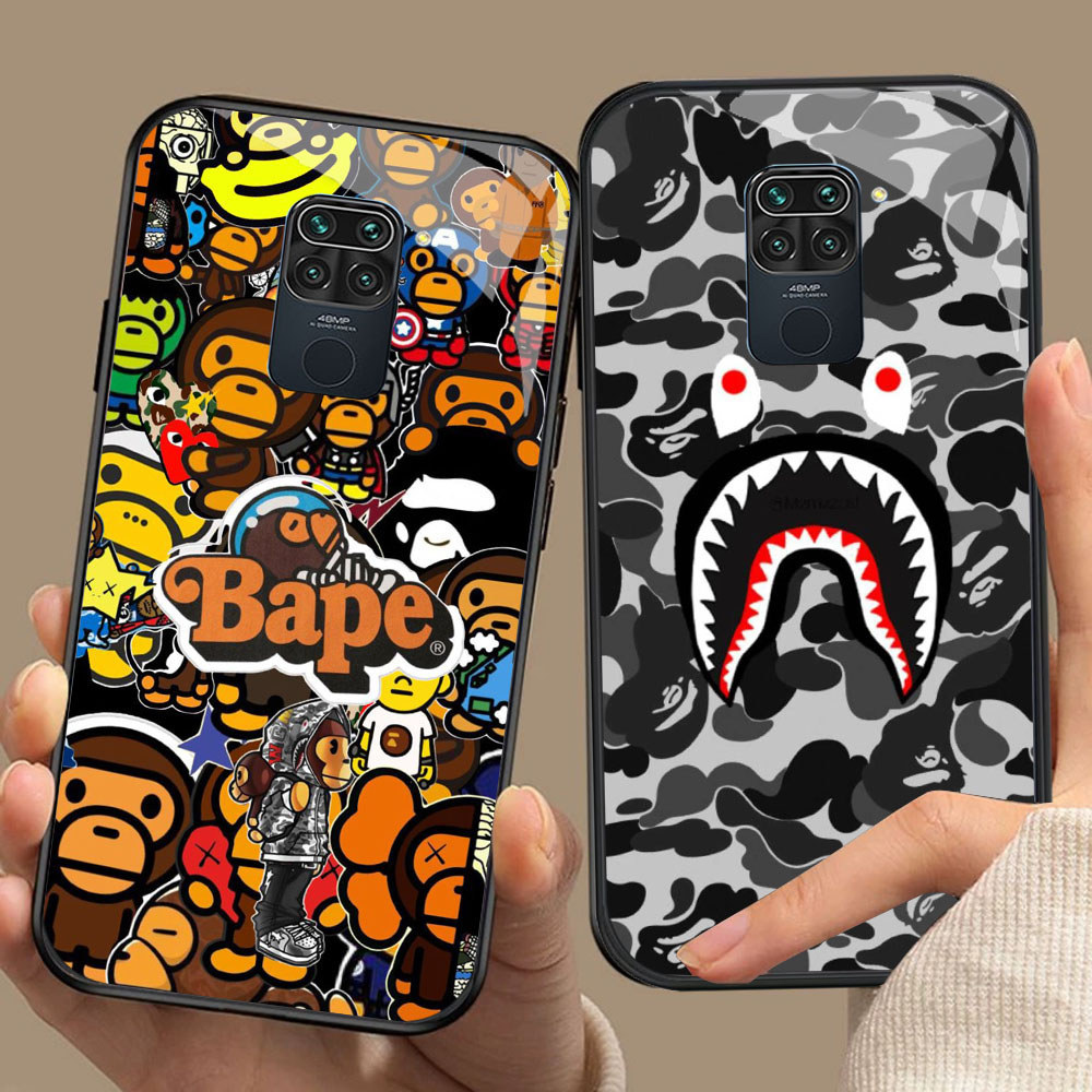 BW-39 Bape Shark HD Glass Casing untuk Xiaomi Redmi Note9 9S Poco M2 X3 NFC Pro