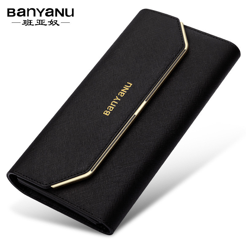 Tas Dompet Wanita Elegan Panjang Pabrik Guangzhou Banya Nu Lipat Tiga Fashion Sederhana Kulit Asli T