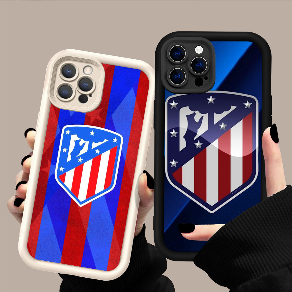 GK-4 Atletico Madrid Silikon hitam putih Casing untuk iPhone 14 15 Pro Max
