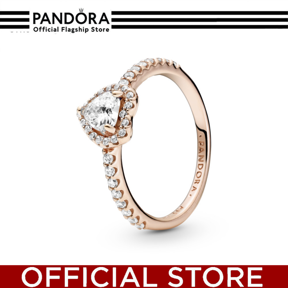 100% Asli Pandora Heart Pandora Rose Ring With Clear Cubic Zirconia Cincin Wanita Manis & Elegan | P