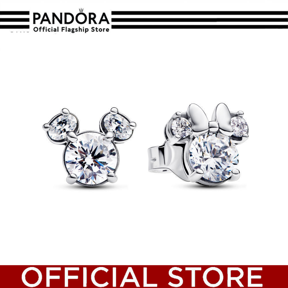 100% Asli Pandora Disney Mickey And Minnie Silhouette Sterling Silver Stud Earrings Anting Wanita Ma
