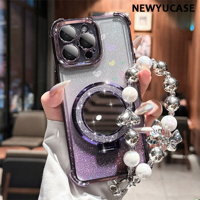 Bracket Stand Case Realme C65 C75 Phone Strap Case Glitter Card Case Realme 7i C11 C63 Cermin Dengan