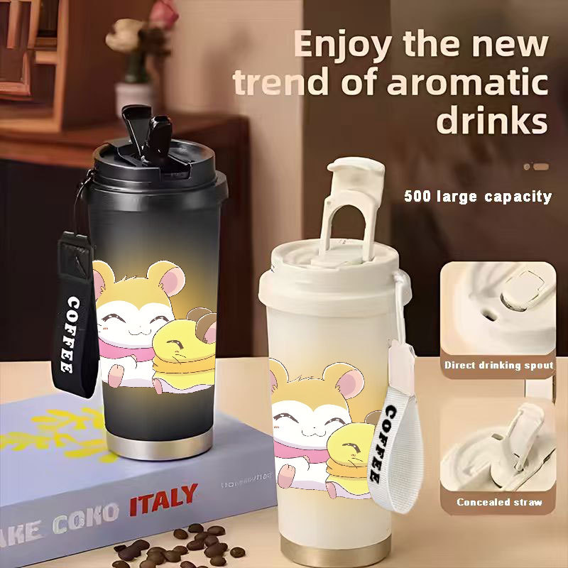 Cute Hamtaro and Friends Tumbler Kopi Stainless Steel CUP 500 ML Vacuum Mug Termos Coffee Cup CUPLXS