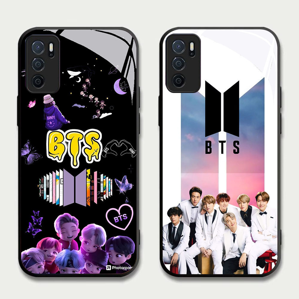 TS-13 BTS BT21 Tata HD Glass Casing untuk OPPO A16 A16S A54S A95 A74 F19 F19S Reno 6 Lite