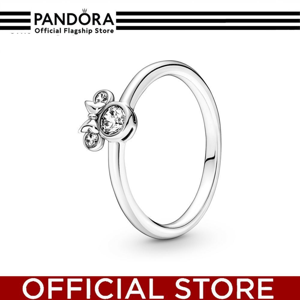 100% Asli Pandora Disney Minnie Mouse sterling silver ring with clear cubic zirconia Cincin Wanita M