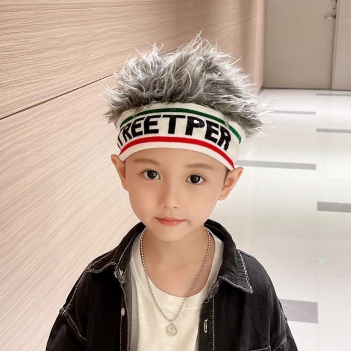 Wig Anak-anak TK Gaya Rambut Gila Hari Anak Laki-laki Aksesori Rambut Lucu Topi Hip-Hop Tari Jalanan