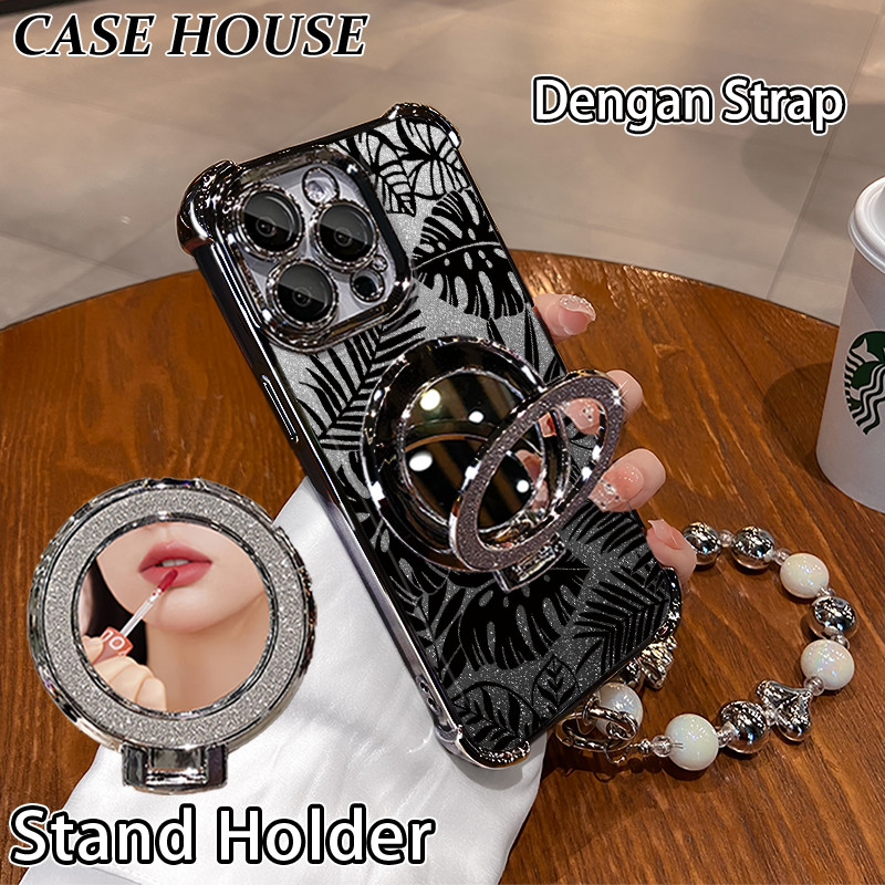 Glitter Card Case HP Oppo A15S A76 A36 A94 A12 Stand Holder Cermin Casing Oppo A5 2020 A98 5G A3s A5