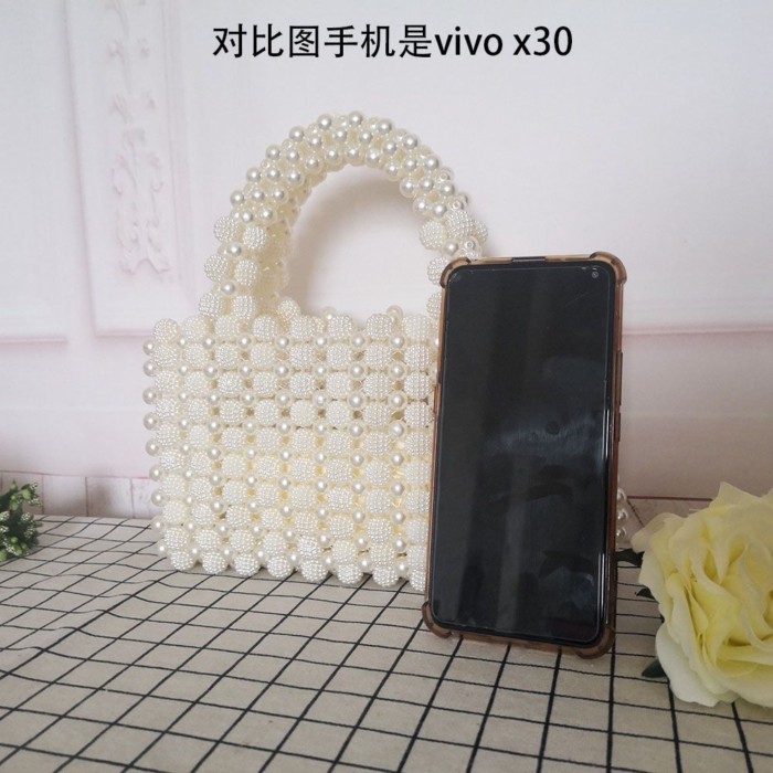 Tas Mutiara Tenun Tangan, Mutiara Imitasi Putih, Tas Selempang Wanita Modis dan Serbaguna, Tas Bahan