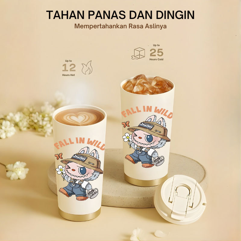 Tumbler Labubu the Monster | 500ml SUS 304 | Anti Bocor 100% | Tahan Panas & Dingin 12 Jam | Sedotan