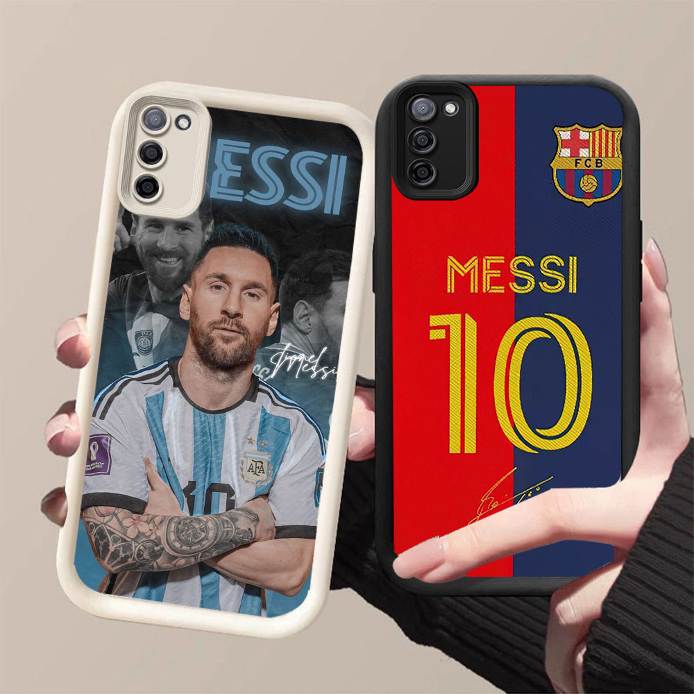 DK-84 FC Messi Silicone Casing hitam putih untuk Samsung A51 A71 M30S FE M21 S20 2020