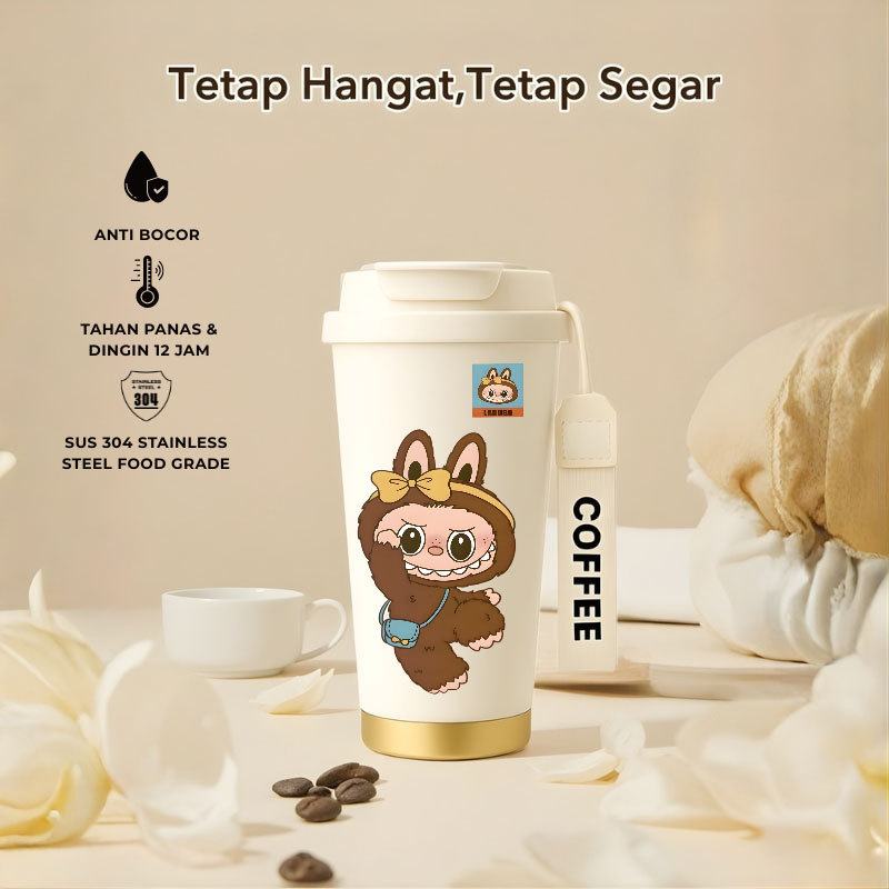 Tumbler Labubu the Monster | 500ml SUS 304 | Anti Bocor 100% | Tahan Panas & Dingin 12 Jam | Sedotan