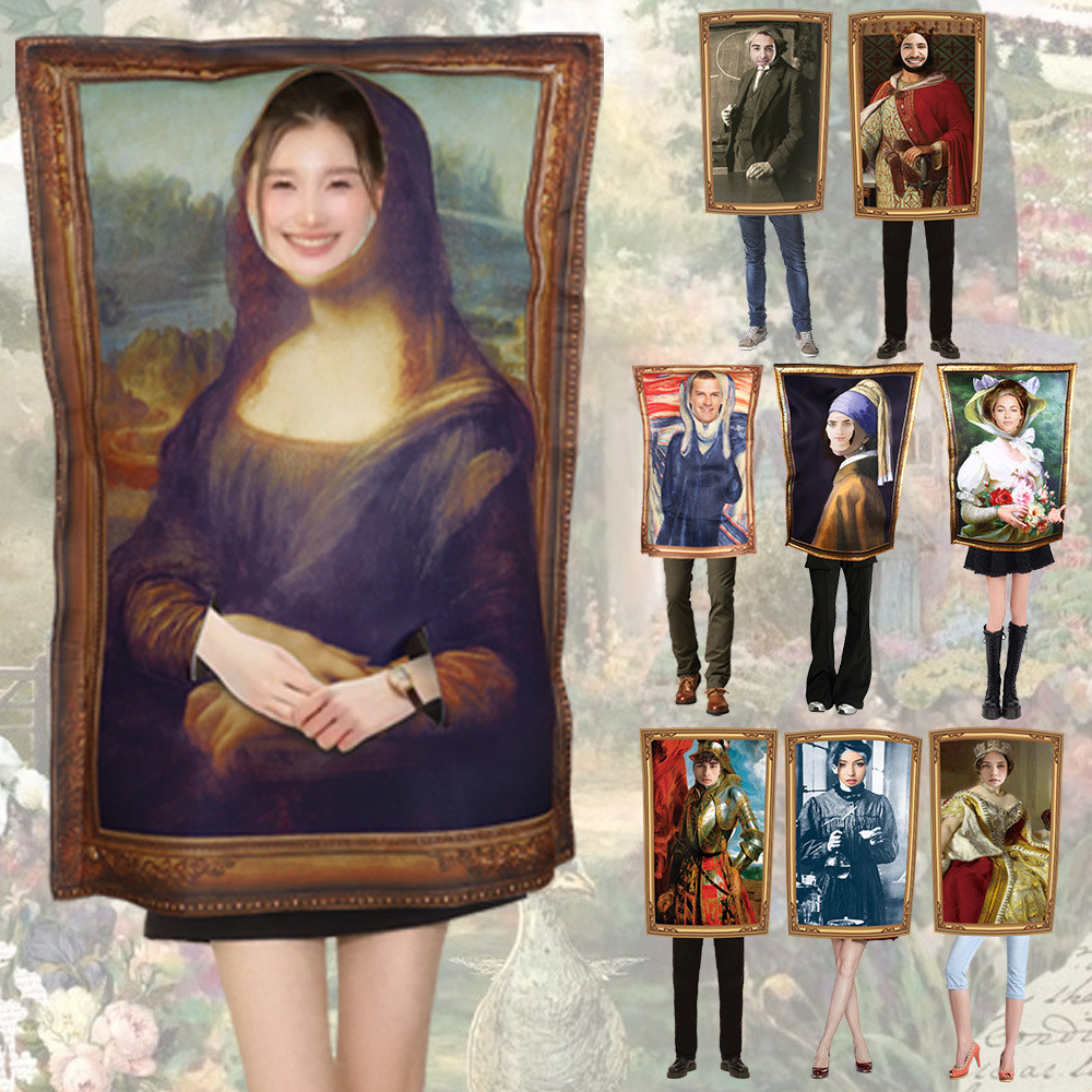 Kostum Cosplay Boneka Mural Mona Lisa Halloween Aktivitas Kampus Jumpsuit Spons Komposit Berkualitas