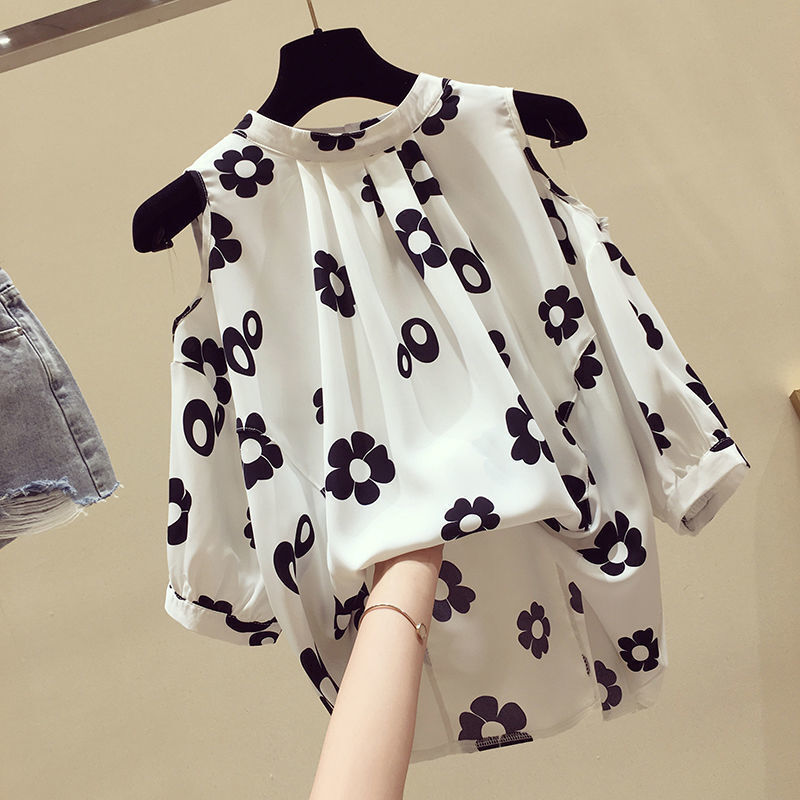 Blouse Korean Style Blus Chiffon Lengan Pendek Off Shoulder Longgar  Wanita Ukuran Plus yang Stylish