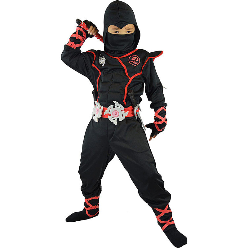 Kostum Cosplay Set Tujuh Potong Halloween Anak Harimau Putih Ninja Otot Permainan Pertunjukan Peran 