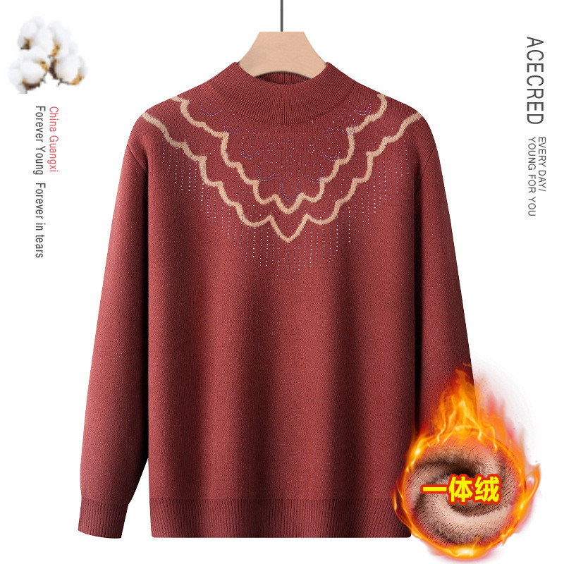 Sweater Sweter Rajut    Ibu Atasan Ukuran Besar Nenek Wanita Paruh Baya  Lansia Lapisan Dalam Tebal 