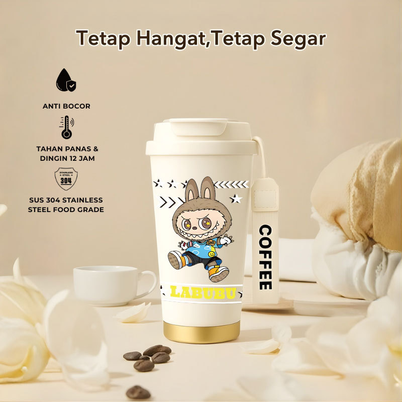 Tumbler Labubu the Monster | 500ml SUS 304 | Anti Bocor 100% | Tahan Panas & Dingin 12 Jam | Sedotan