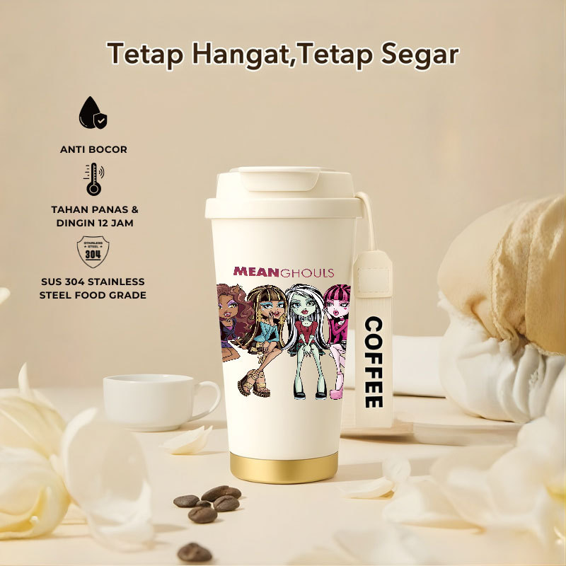 Tumbler Monster High Cartoon | 500ml SUS 304 | Anti Bocor 100% | Tahan Panas & Dingin 12 Jam | Sedot