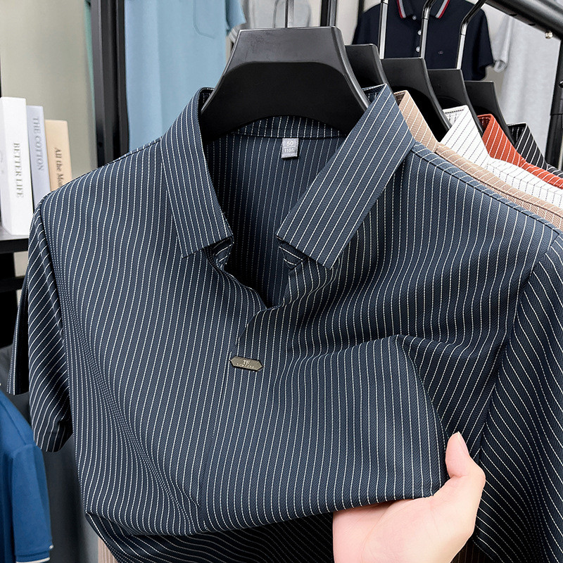 Polo Shirts Kaos Lengan Pendek Baru  Panas Tipis Sutra Es Tanpa Jahitan Atasan V-Neck Trendy Santai 