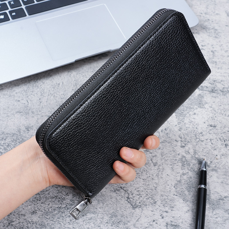 New Dompet Pria Esklusif Panjang dengan Ritsleting Kapasitas Besar Kulit Clutch Tas Telepon Slot Kar