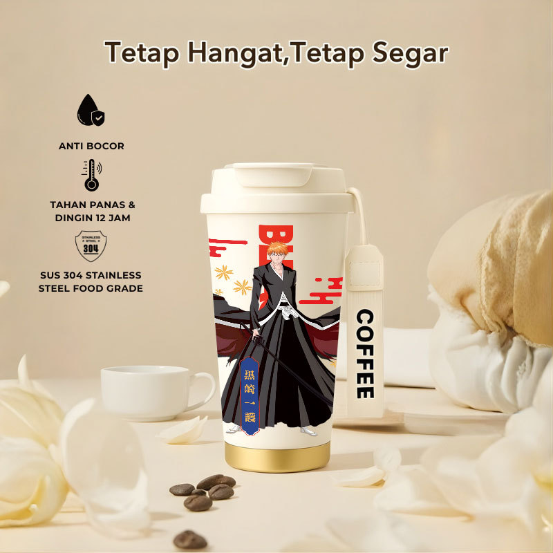 Tumbler Bleach Character | 500ml SUS 304 | Anti Bocor 100% | Tahan Panas & Dingin 12 Jam | Sedotan L
