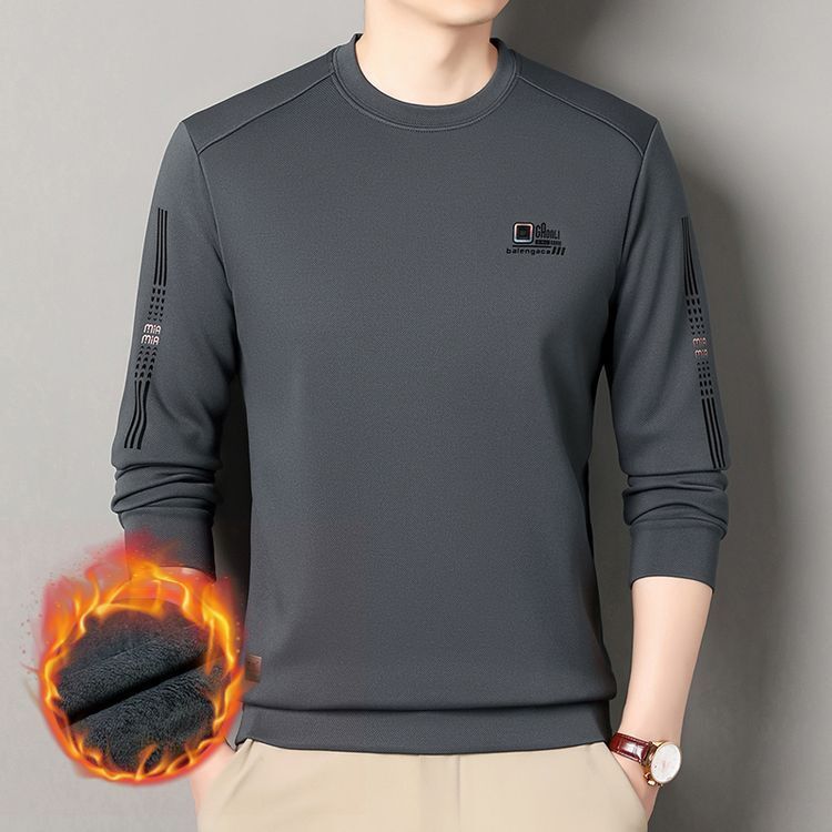Sweatshirt Pria Awal   Baru Fleece Tebal Lengan Panjang Santai Serbaguna Leher Bulat Slim Fit Kaos D