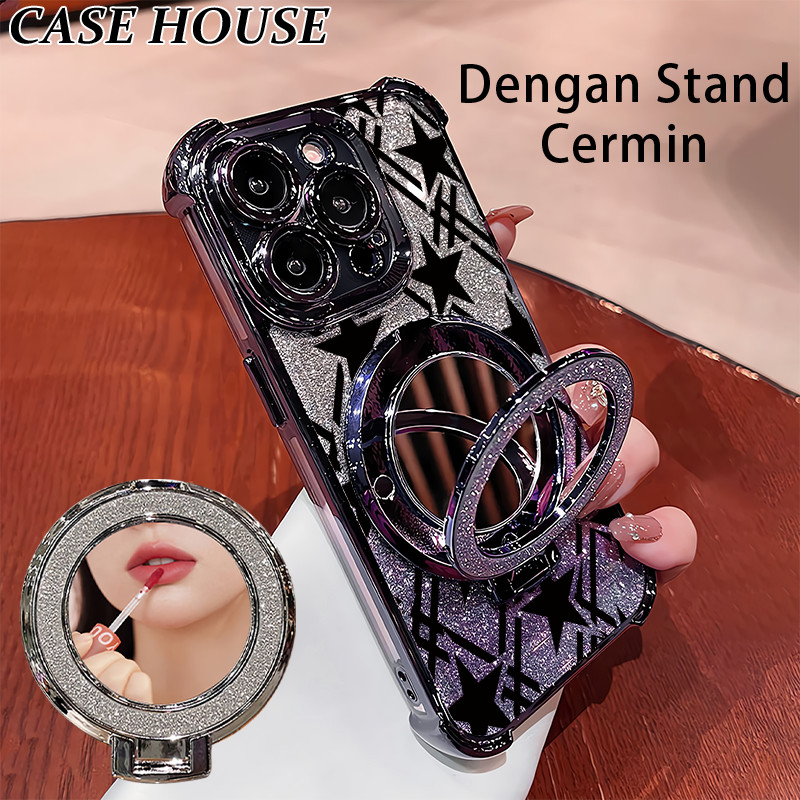Glitter Card Case HP Samsung A03S A13 A20S A30 A50S Stand Holder Cermin Casing Samsung A04E A05 A15 