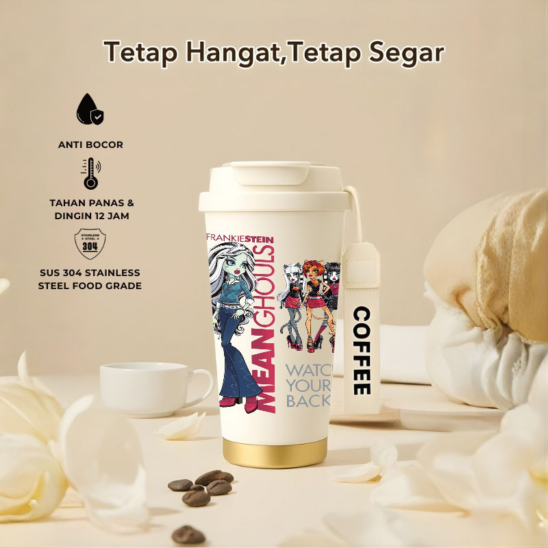 Tumbler Monster High Cartoon | 500ml SUS 304 | Anti Bocor 100% | Tahan Panas & Dingin 12 Jam | Sedot