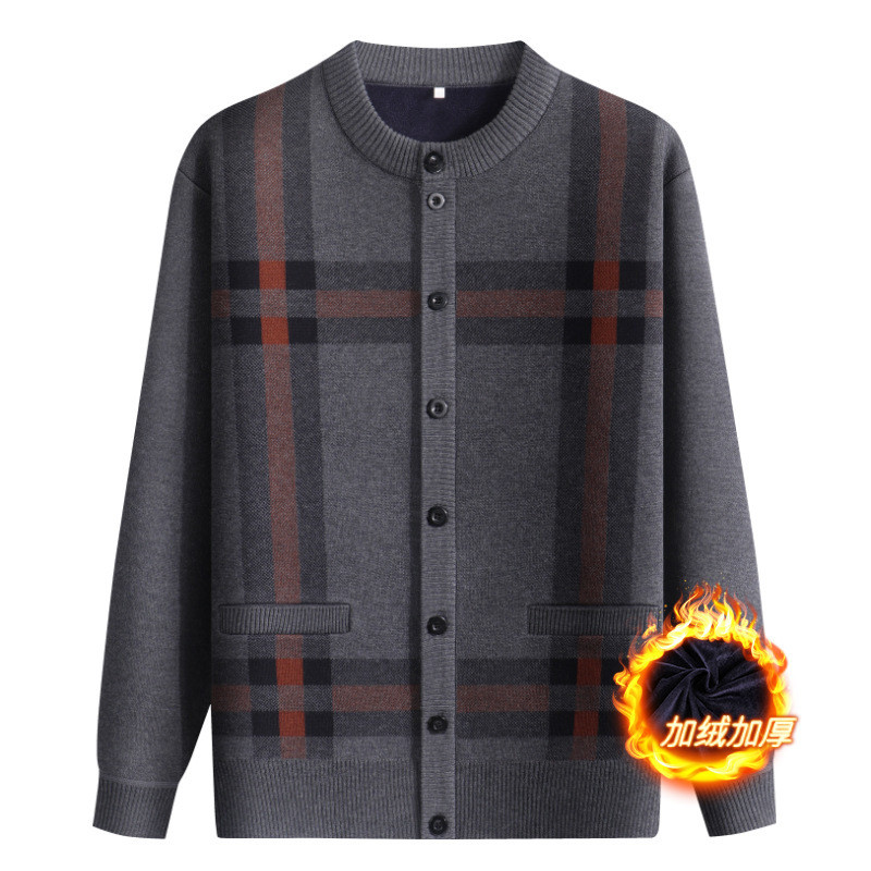 Sweater Kardigan Pria Lansia, Pakaian Kotak-kotak   Kakek, Jaket Rajut Ukuran Besar untuk Ayah Berku