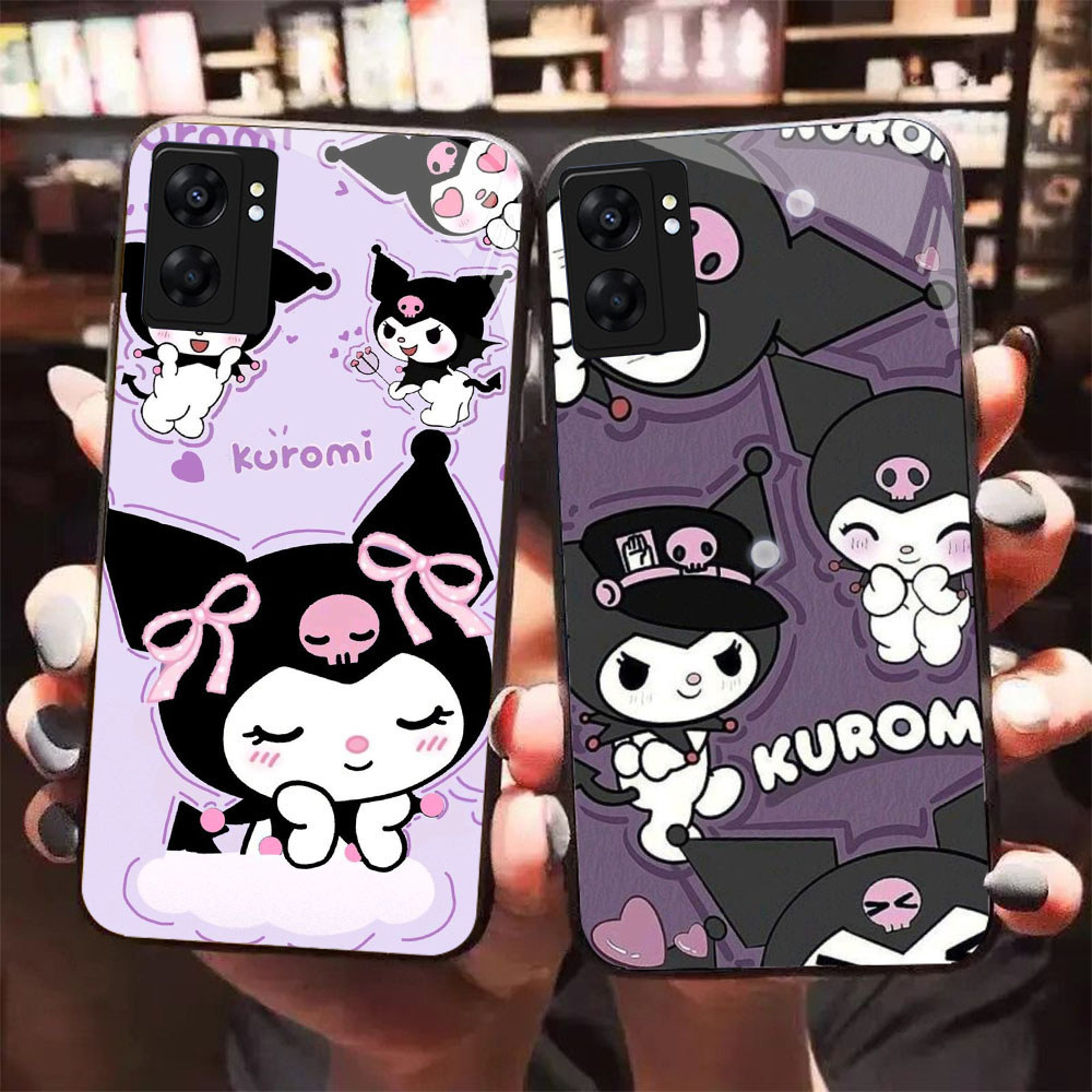 HK-27 Halloween Kuromi Glass KACA Casing untuk OPPO Realme Reno A57 A76 A57S C67 A96 C30S C33 10 A77