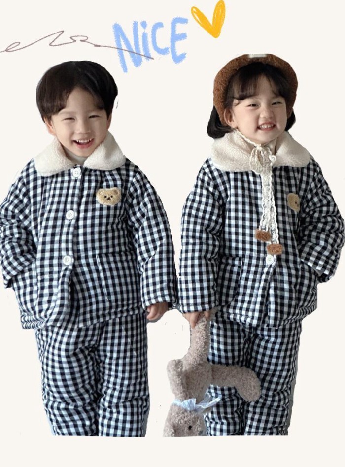 Baju Rumah Kartun Berlapis Tiga Lapis Anak-anak Piyama Tebal Beludru Gaya Musim Dingin Versi Korea u