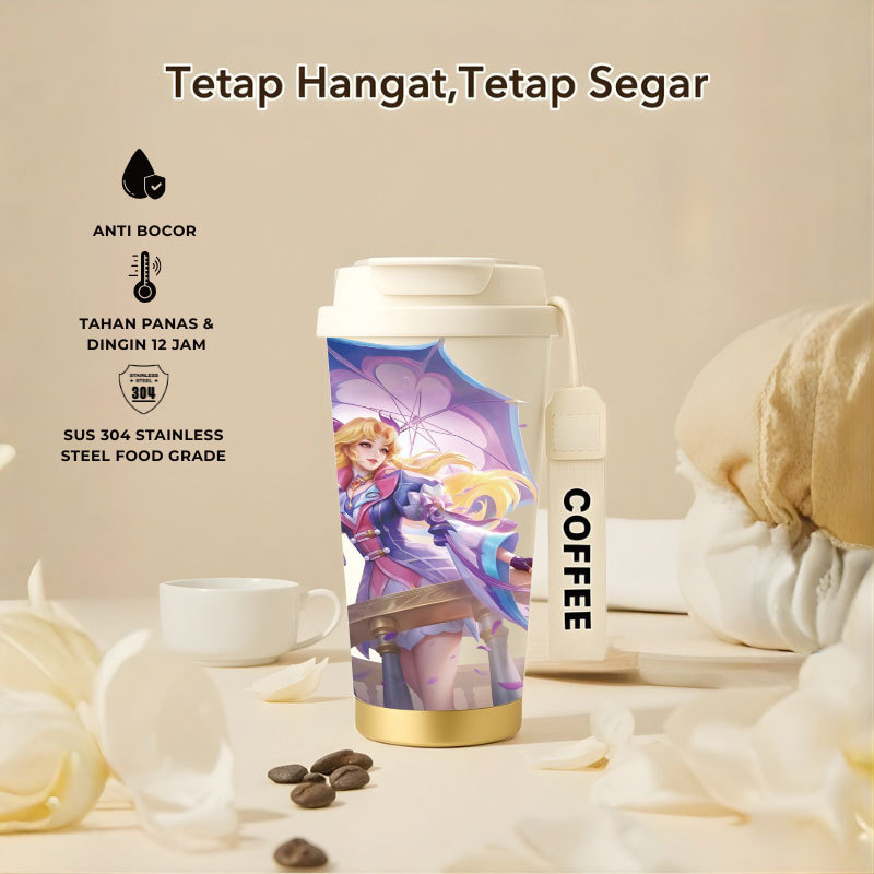 Tumbler Kagura Mobile Legend | 500ml SUS 304 | Anti Bocor 100% | Tahan Panas & Dingin 12 Jam | Sedot