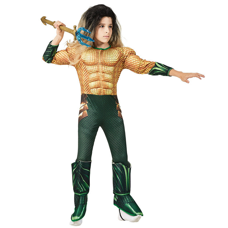 Kostum Cosplay Otot Superhero Aquaman Karakter Film Peran Pertunjukan Pakaian Trident COS Berkualita