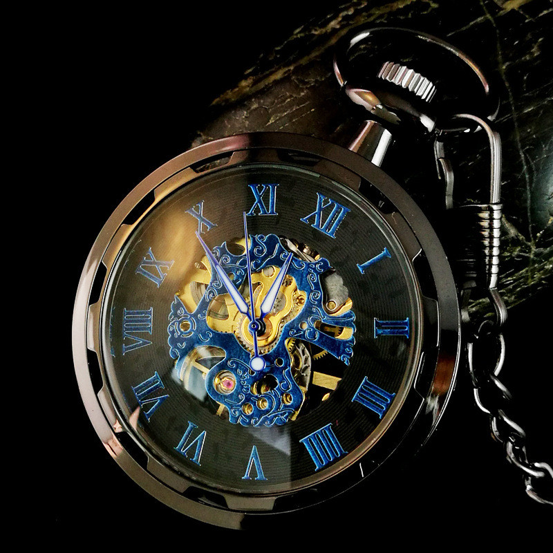 Jam Tangan Saku Pocket Watch Mekanik Steampunk Vintage Romawi Luminous - Kado Antik Pria Wanita Saku