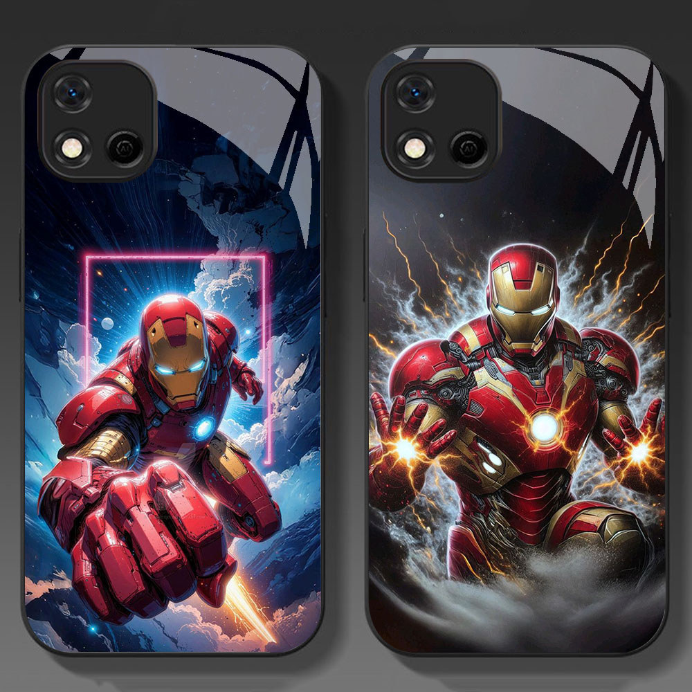 KT-64 Iron Man HD Glass Casing untuk Realme C20 C20A C11 OPPO A16E A16K A93 Reno 4 4F F17 Lite Pro