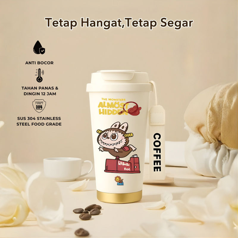 Tumbler Labubu the Monster | 500ml SUS 304 | Anti Bocor 100% | Tahan Panas & Dingin 12 Jam | Sedotan