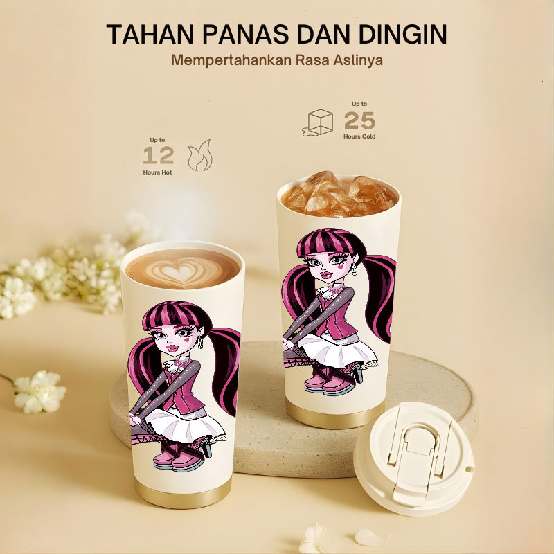 Tumbler Monster High Cartoon | 500ml SUS 304 | Anti Bocor 100% | Tahan Panas & Dingin 12 Jam | Sedot