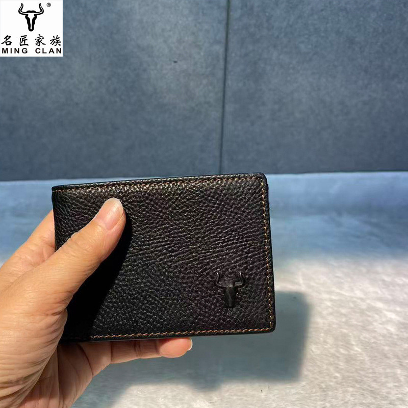Dompet Pria Elegan Nuansa Asli Horizontal Ultra-Tipis Kecil Kartu Pemegang Uang Dolar Slot Multi-Kar