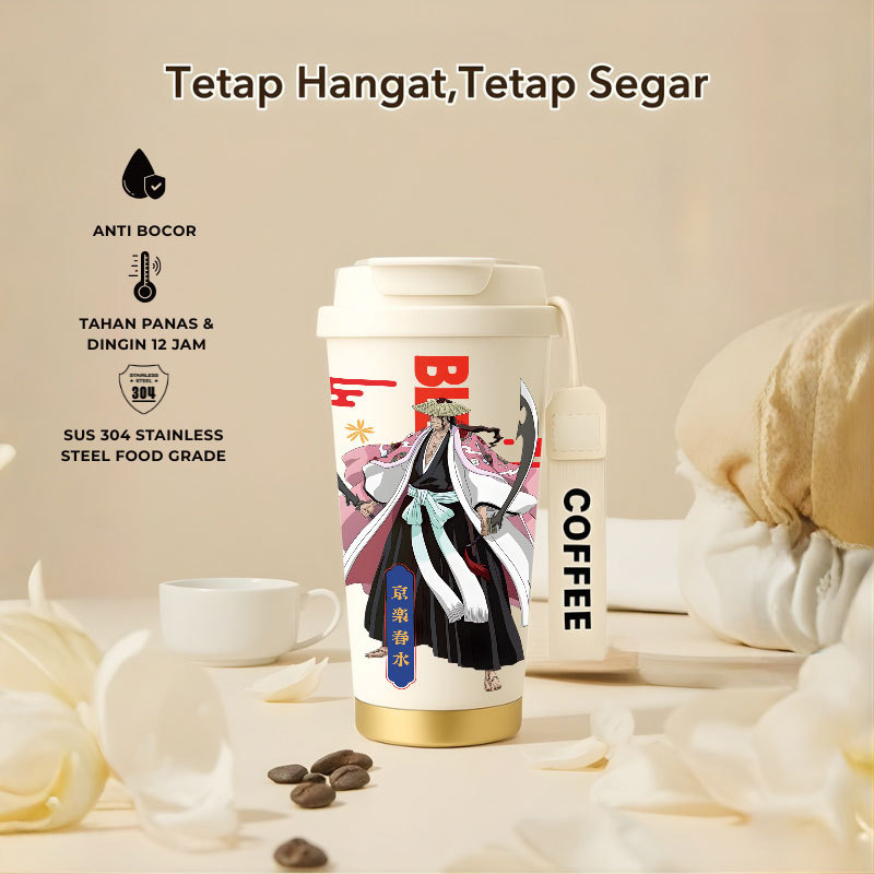 Tumbler Bleach Character | 500ml SUS 304 | Anti Bocor 100% | Tahan Panas & Dingin 12 Jam | Sedotan L