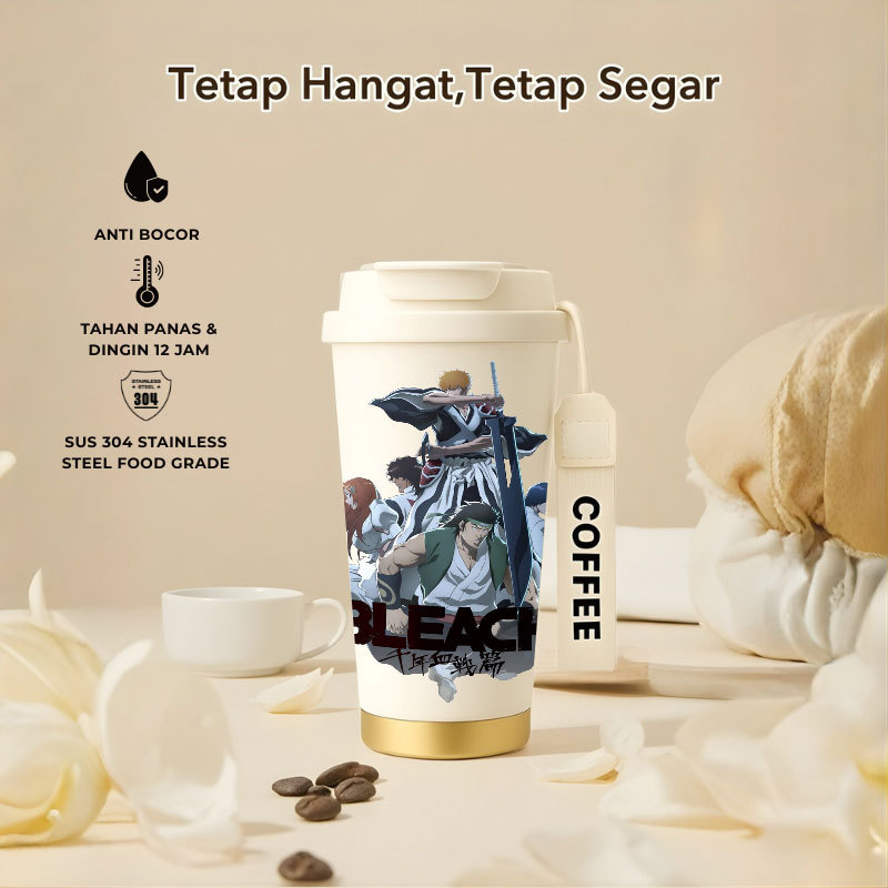 Tumbler Anime Bleach | 500ml SUS 304 | Anti Bocor 100% | Tahan Panas & Dingin 12 Jam | Sedotan Lipat