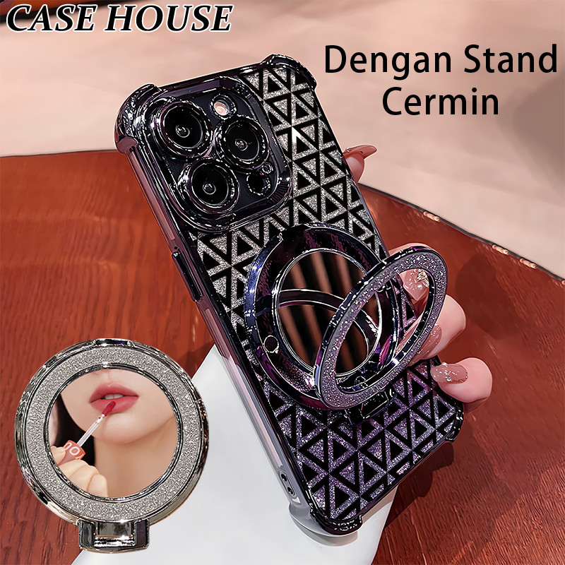 Glitter Card Case HP Samsung A04 A11 A21S A35 5G A52 Stand Holder Cermin Casing Samsung A12 5G A16 A