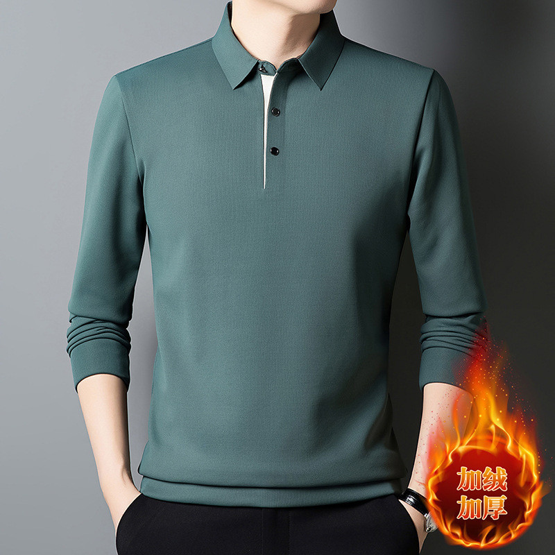 Polo Shirts Kaos Lengan Panjang Tanpa Jahitan Berlapis Fleece Tebal    Fashion Baru Longgar Leher Bu