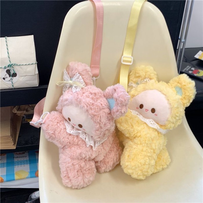 Tas kelinci boneka kartun anak perempuan tas selempang kelinci lucu lembut lucu ransel boneka mewah 