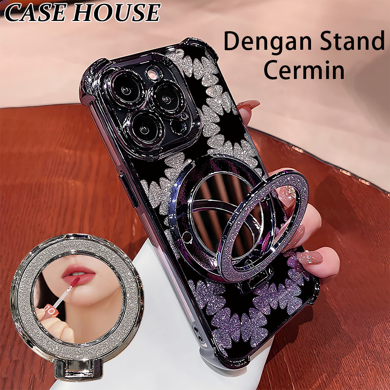 Glitter Card Case HP Oppo A18 A93 2020 A33 2020 A3s A5S Stand Holder Cermin Casing Oppo A74 A12s F9 