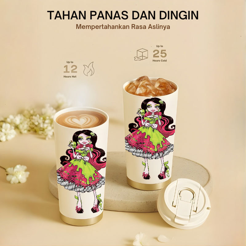 Tumbler Monster High Cartoon | 500ml SUS 304 | Anti Bocor 100% | Tahan Panas & Dingin 12 Jam | Sedot