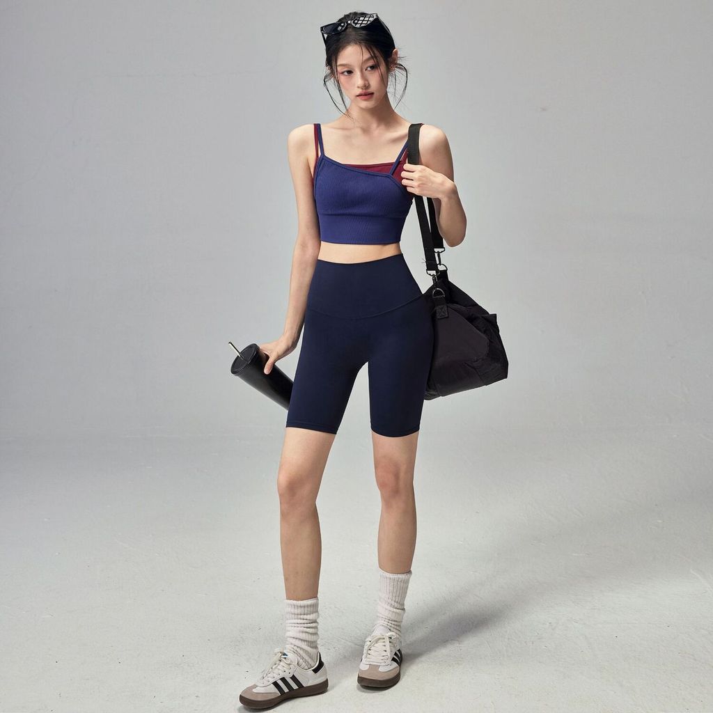 New2 2026 Kostum Pakaian Baju Olahraga Rompi Yoga Dua Potong Palsu untuk Wanita dengan Bantalan Dada