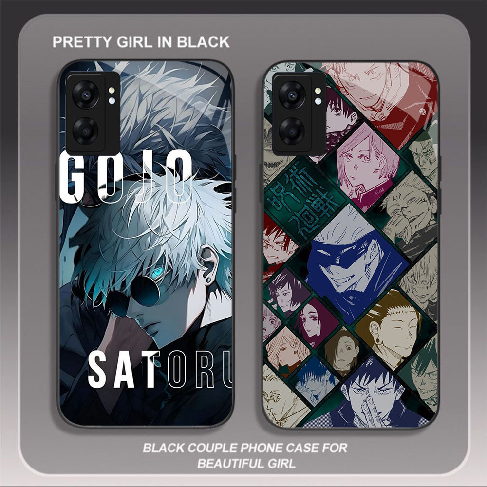 HK-30 Jujutsu Kaisen Glass KACA Casing untuk OPPO Realme Reno A57 A76 A57S C67 A96 C30S C33 10 A77S 