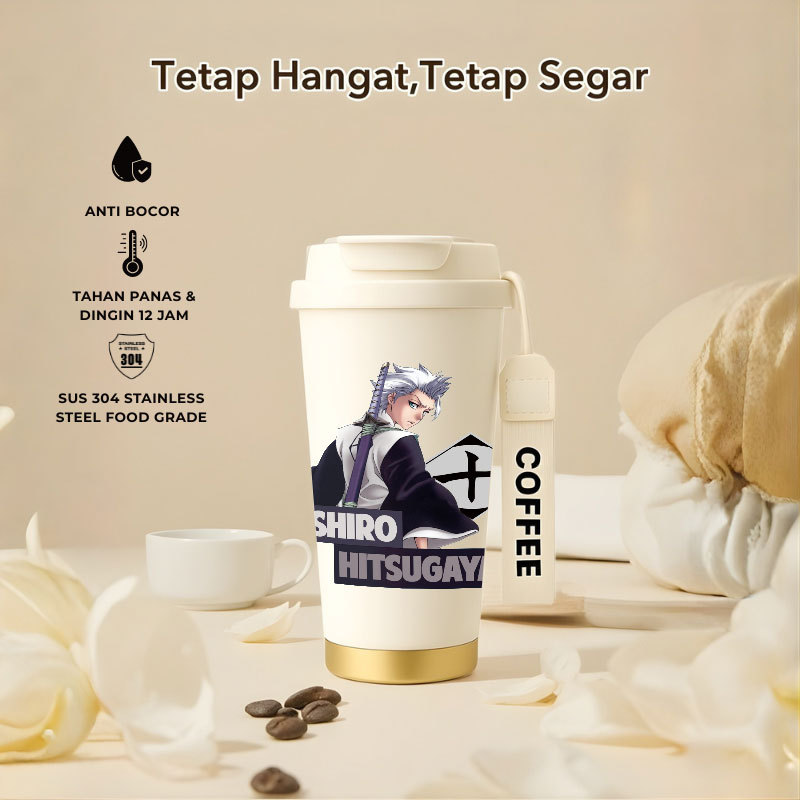 Tumbler Anime Bleach | 500ml SUS 304 | Anti Bocor 100% | Tahan Panas & Dingin 12 Jam | Sedotan Lipat
