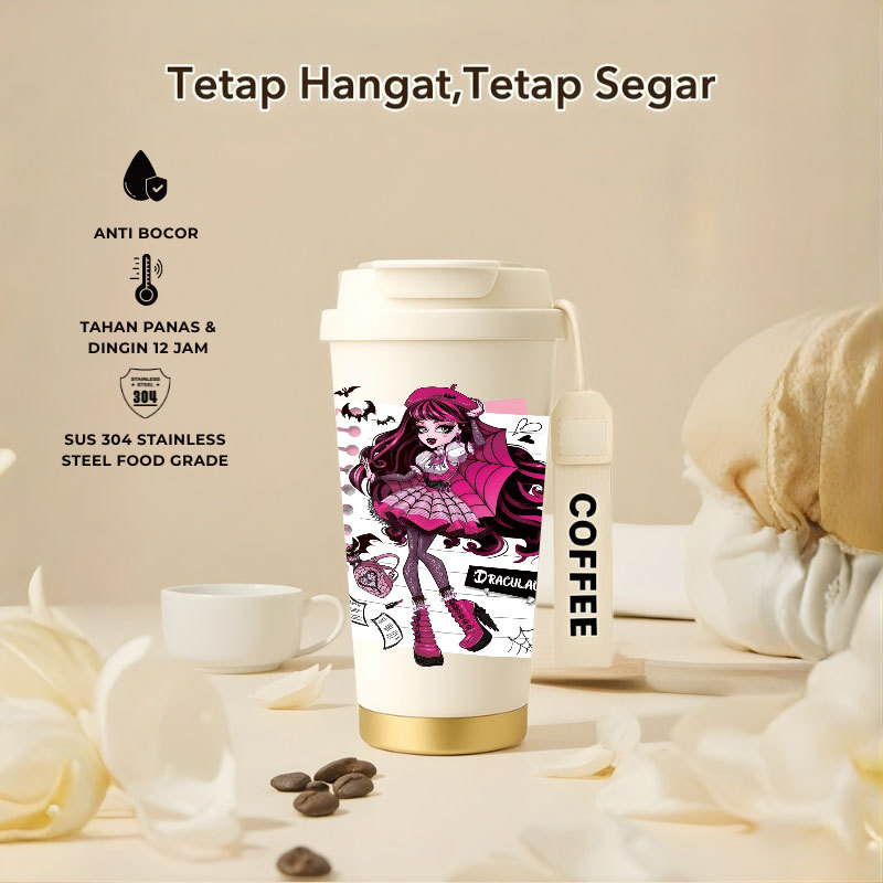 Tumbler Monster High Cartoon | 500ml SUS 304 | Anti Bocor 100% | Tahan Panas & Dingin 12 Jam | Sedot