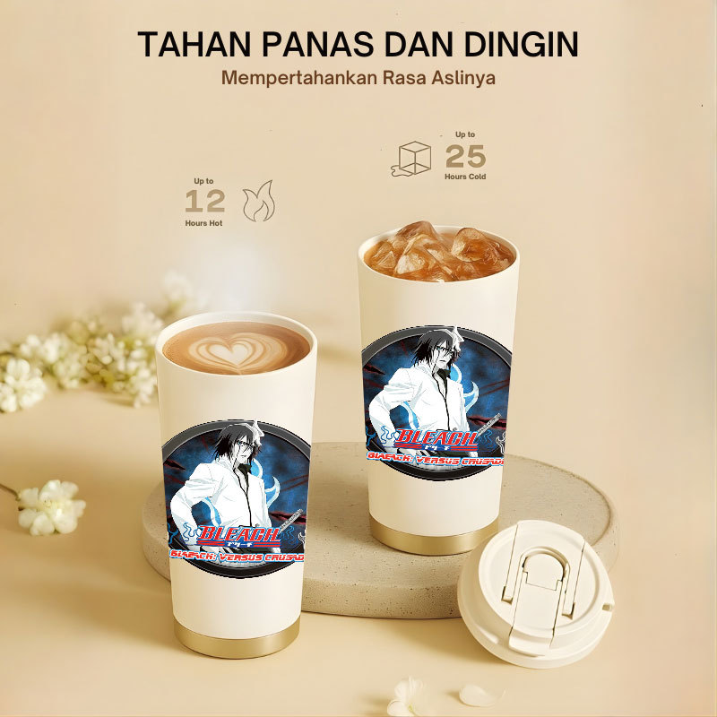 Tumbler Anime Bleach | 500ml SUS 304 | Anti Bocor 100% | Tahan Panas & Dingin 12 Jam | Sedotan Lipat