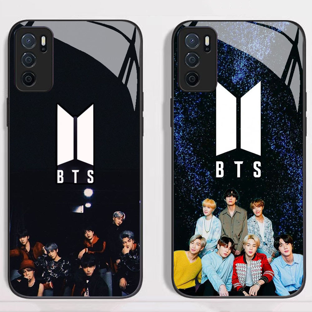 KT-56 BTS BT21 HD Glass Casing untuk OPPO A16 A16S A54S A95 A74 F19 F19S Reno 6 Lite